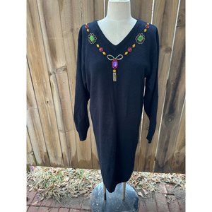 Vintage 80s PLAIN JANE by Sweet Baby Jane Embellished Jeweled Sweater DRESS L
